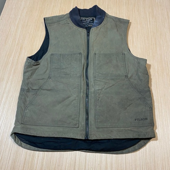 Filson Other - Filson Mens Quilted Bomber Vest Olive Green Canvas Full Zip Utility Size M
